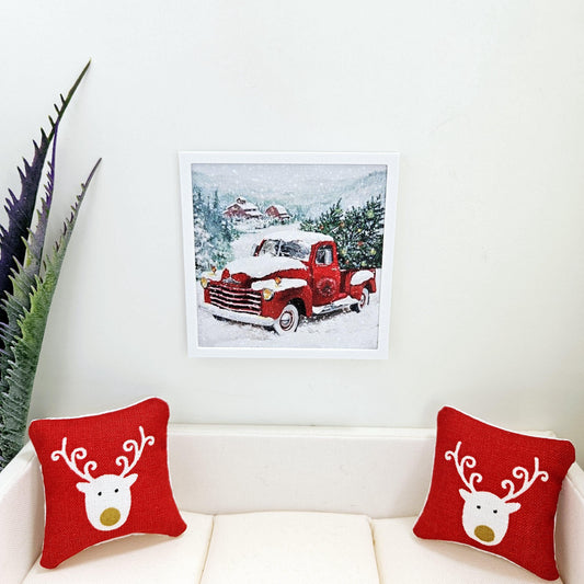 Dolls House Modern Framed Wall Art, Christmas Car print, 12th scale, miniature wall picture for any room