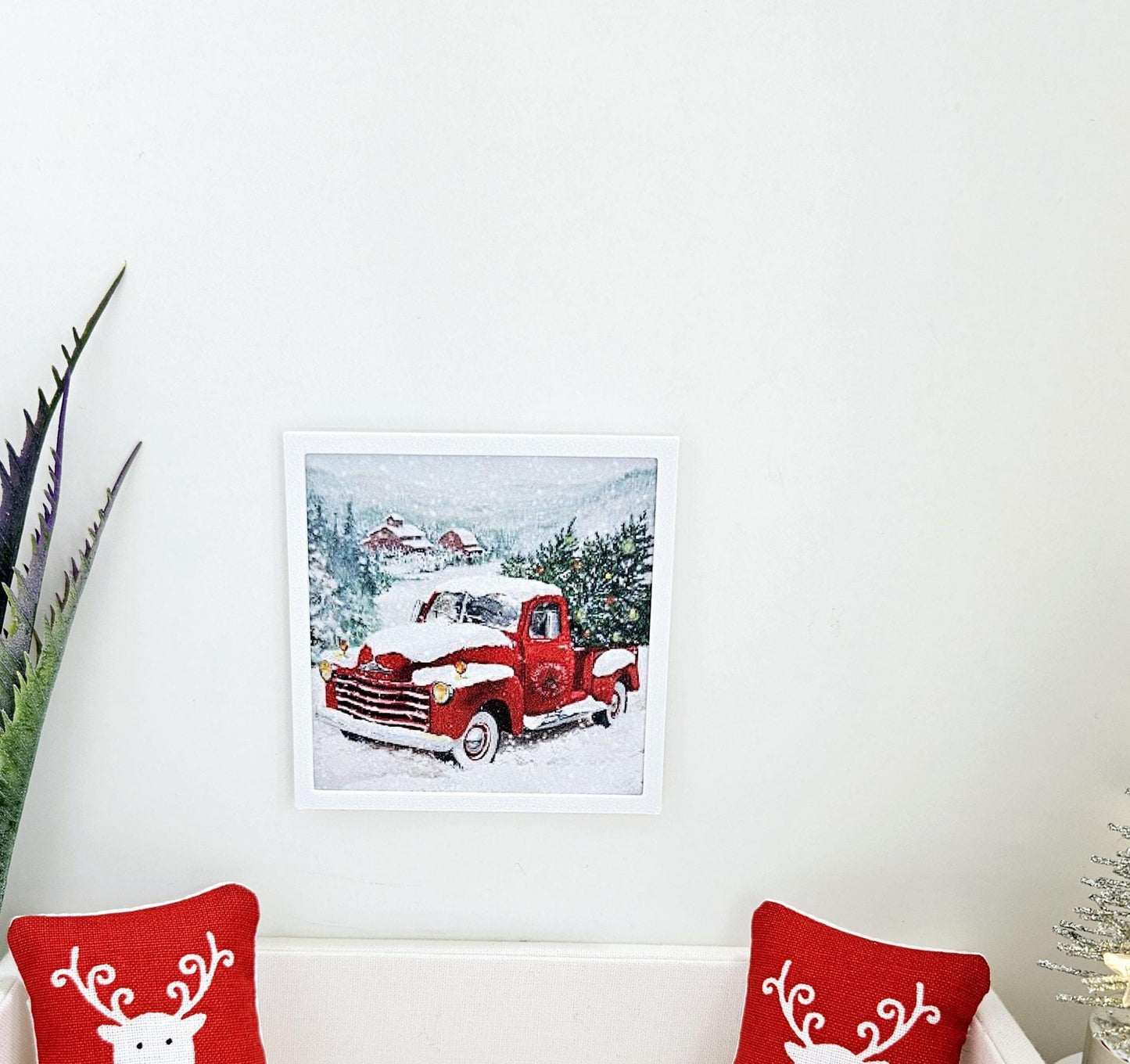 Dolls House Modern Framed Wall Art, Christmas Car print, 12th scale, miniature wall picture for any room