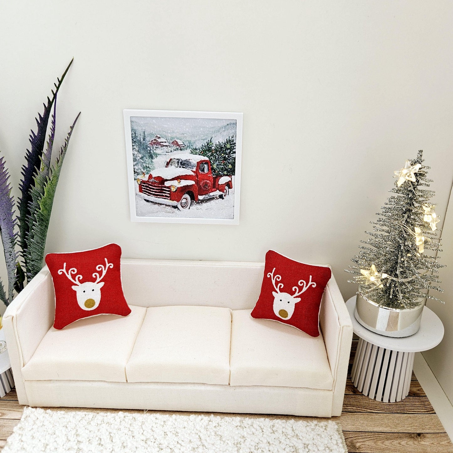 Dolls House Modern Framed Wall Art, Christmas Car print, 12th scale, miniature wall picture for any room