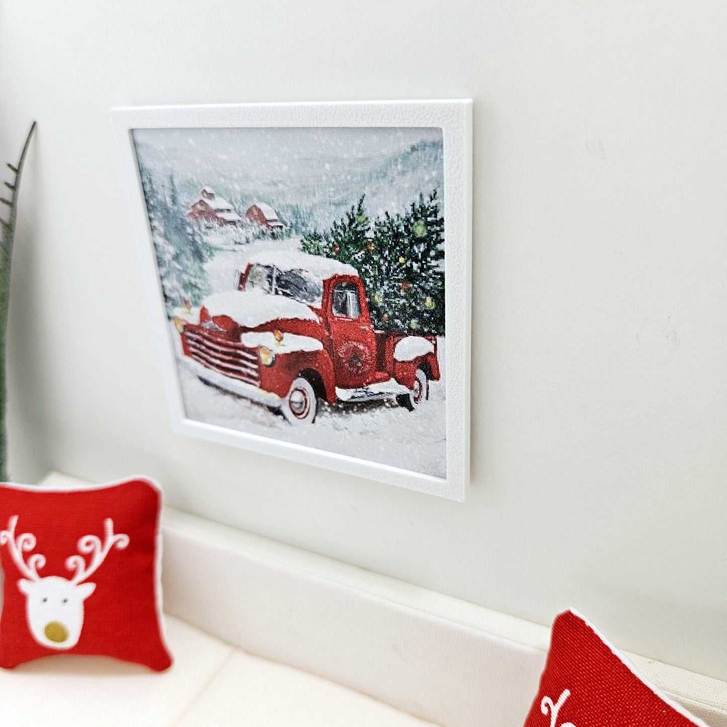 Dolls House Modern Framed Wall Art, Christmas Car print, 12th scale, miniature wall picture for any room