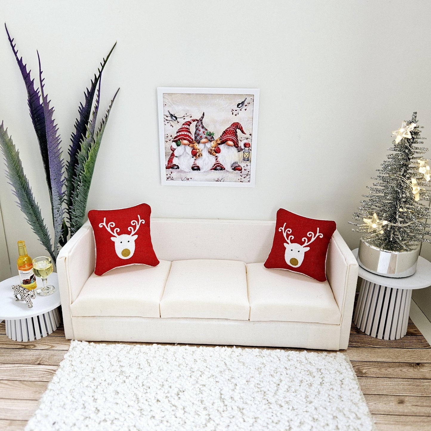 Dolls House Modern Framed Wall Art, Christmas Gonks print, 12th scale, miniature wall picture for any room