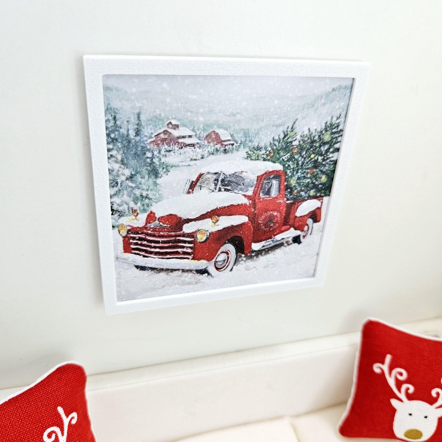 Dolls House Modern Framed Wall Art, Christmas Car print, 12th scale, miniature wall picture for any room
