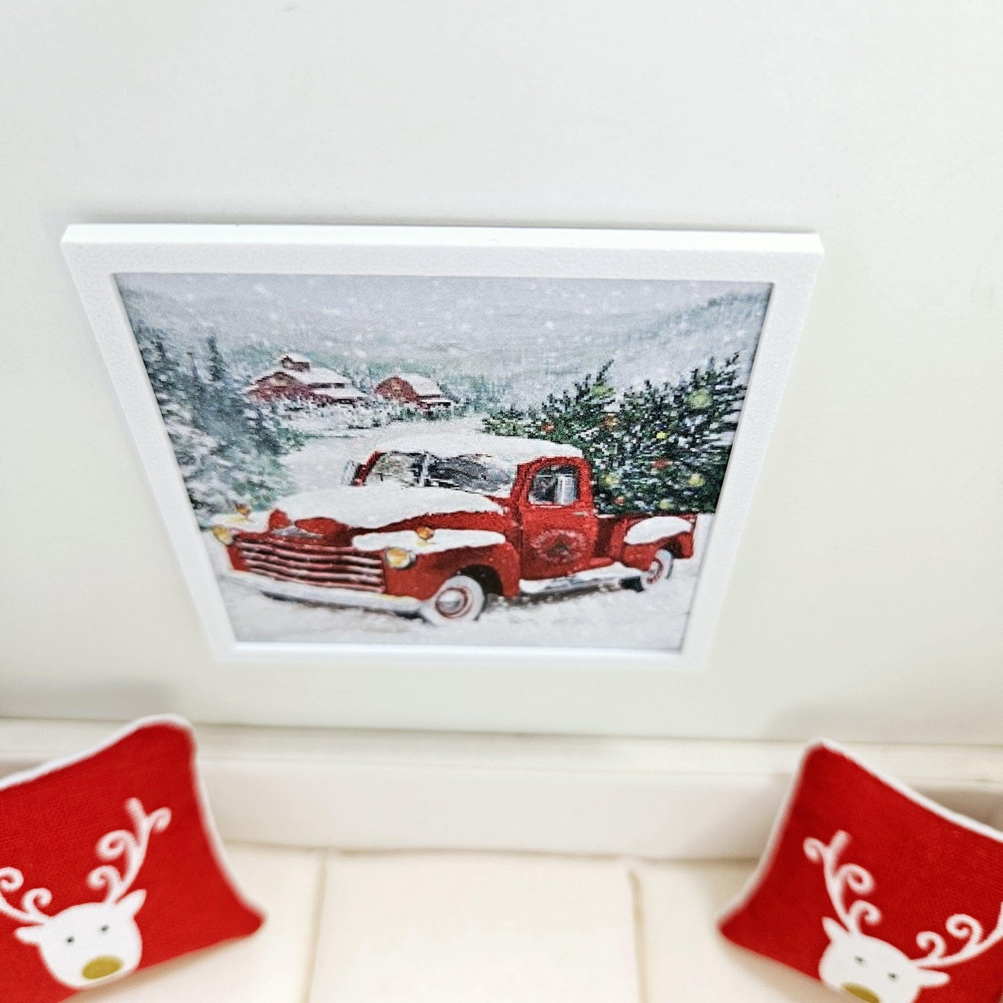 Dolls House Modern Framed Wall Art, Christmas Car print, 12th scale, miniature wall picture for any room