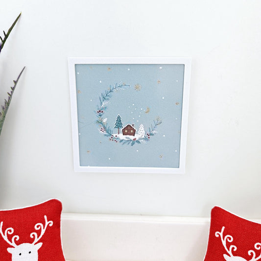 Dolls House Modern Framed Wall Art, Christmas House print, 12th scale, miniature wall picture for any room