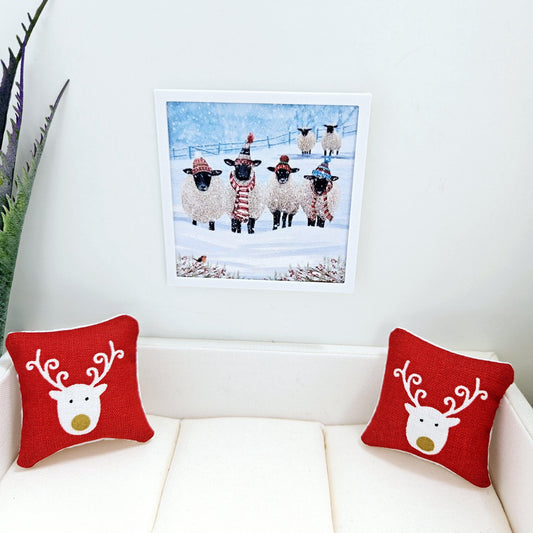 Dolls House Modern Framed Wall Art, Christmas Sheep print, 12th scale, miniature wall picture for any room