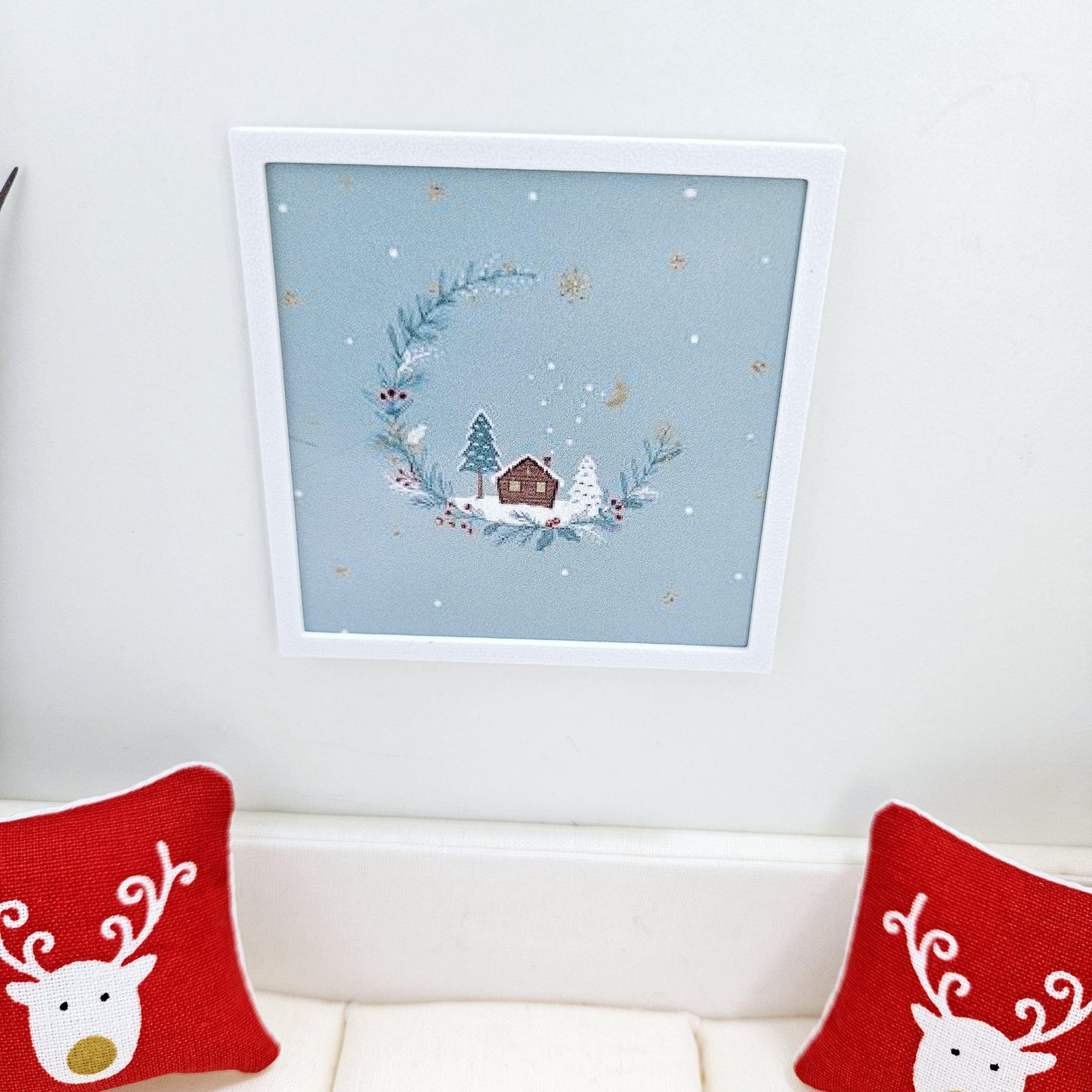 Dolls House Modern Framed Wall Art, Christmas House print, 12th scale, miniature wall picture for any room