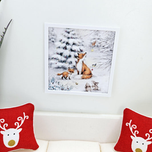 Dolls House Modern Framed Wall Art, Winter Fox Scene print, 12th scale, miniature wall picture for any room
