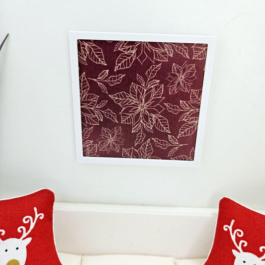 Dolls House Modern Framed Wall Art, Dark Red Poinsettia print, 12th scale, miniature wall picture for any room