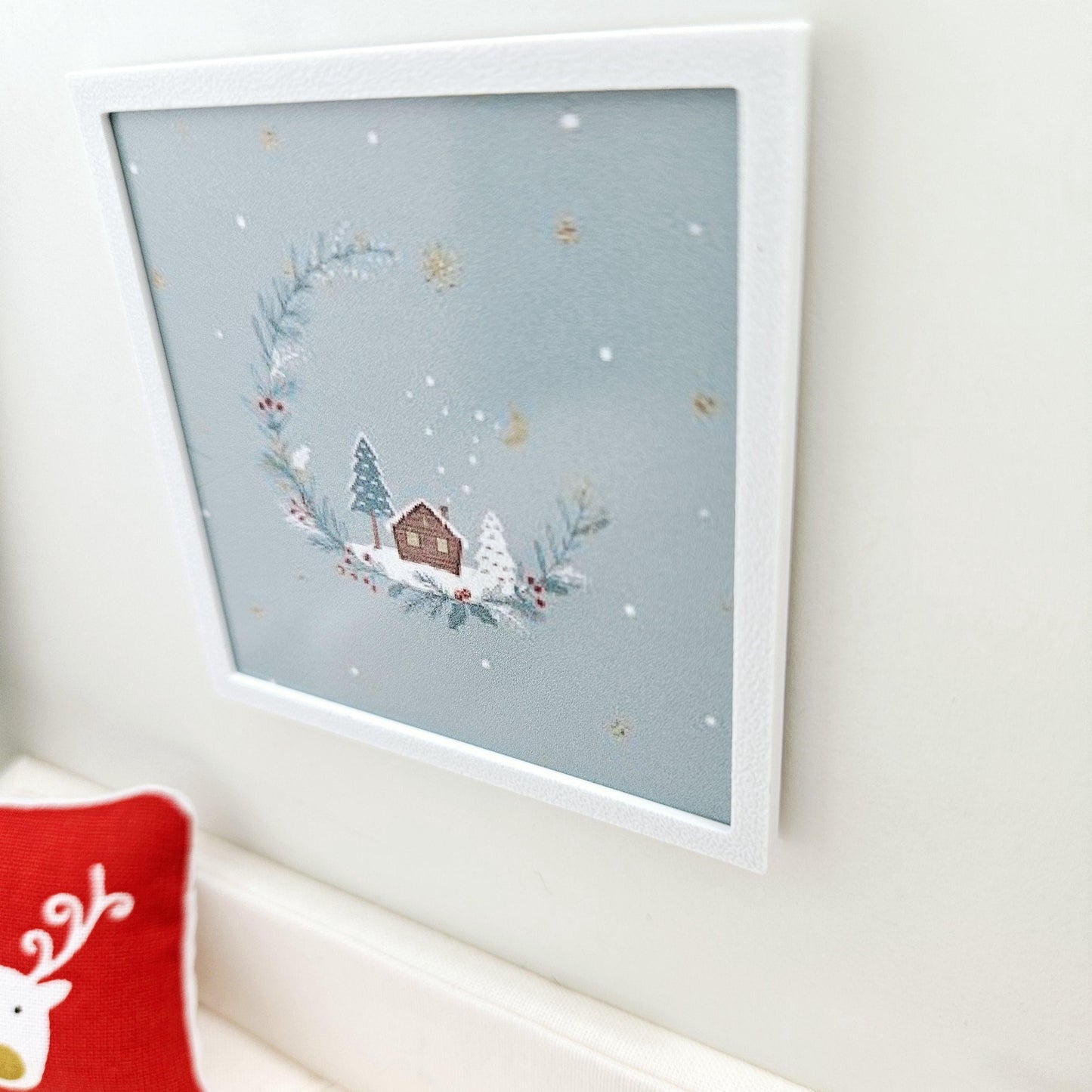 Dolls House Modern Framed Wall Art, Christmas House print, 12th scale, miniature wall picture for any room