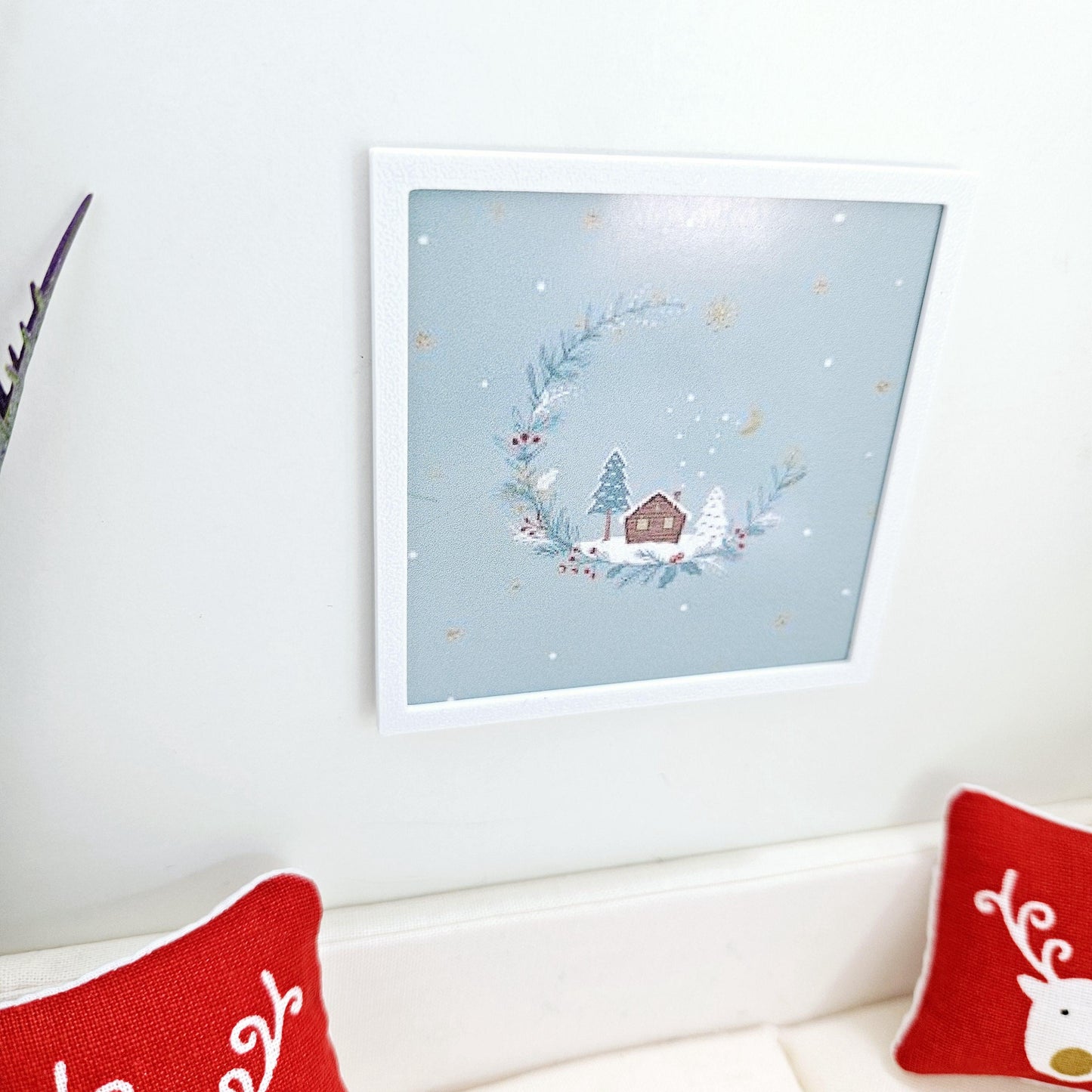 Dolls House Modern Framed Wall Art, Christmas House print, 12th scale, miniature wall picture for any room