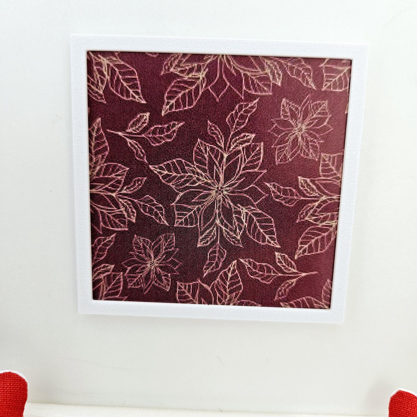 Dolls House Modern Framed Wall Art, Dark Red Poinsettia print, 12th scale, miniature wall picture for any room
