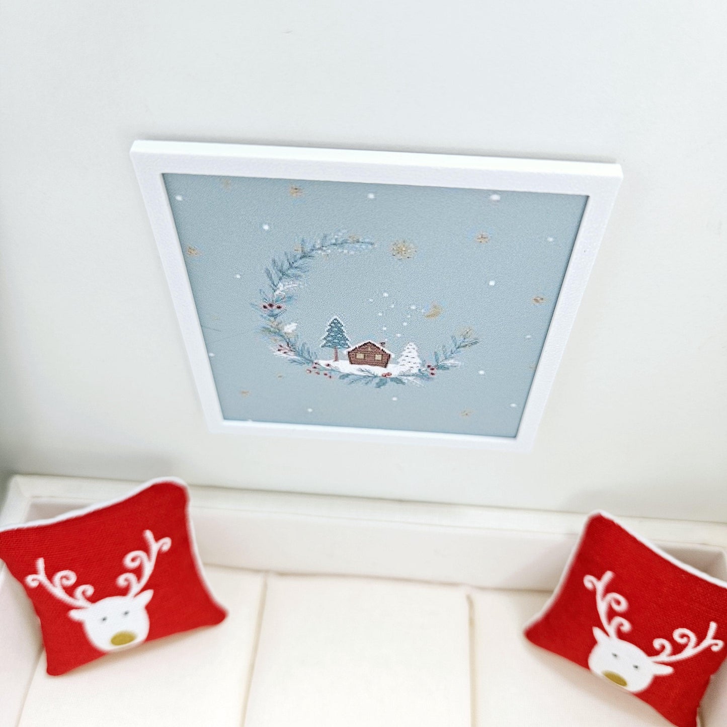 Dolls House Modern Framed Wall Art, Christmas House print, 12th scale, miniature wall picture for any room