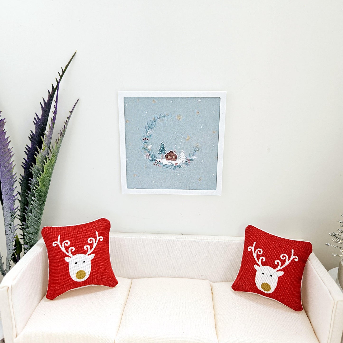 Dolls House Modern Framed Wall Art, Christmas House print, 12th scale, miniature wall picture for any room