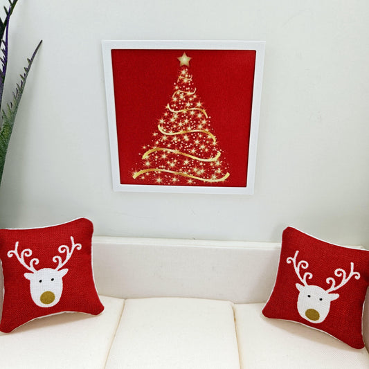 Dolls House Modern Framed Wall Art, Red Christmas Tree print, 12th scale, miniature wall picture for any room