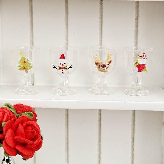 Dolls House Christmas Wine Glasses, Set of 4, 12th Scale, miniature glasses