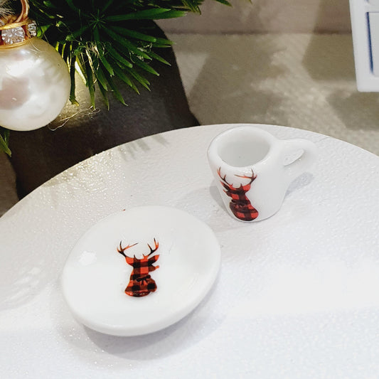 Dolls House Christmas Plate & Mug Set, Choice of Design, 12th Scale