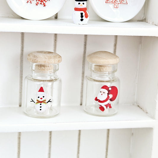 Dolls House Christmas Jars, Set of 2, jars with lids, 12th scale, miniature jar/ vase