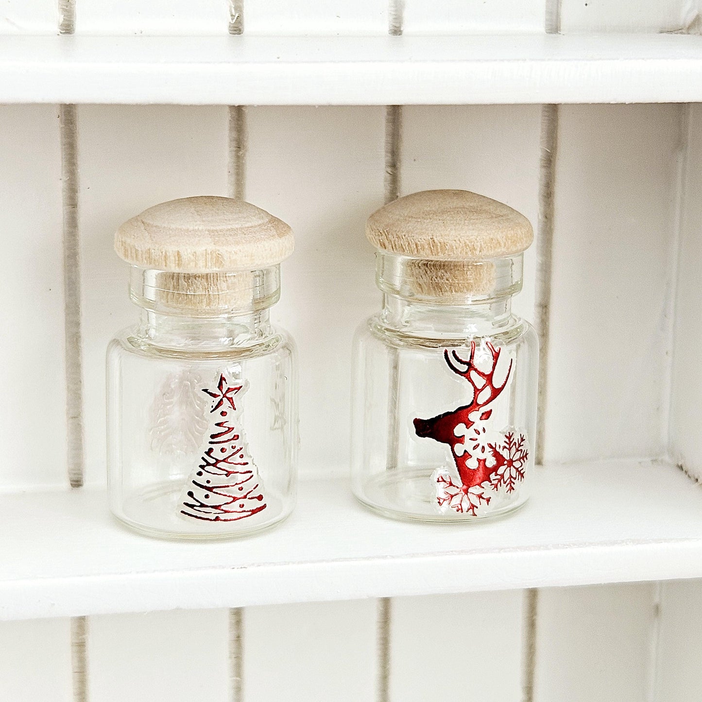 Dolls House Christmas Jars, Set of 2, jars with lids, 12th scale, miniature jar/ vase