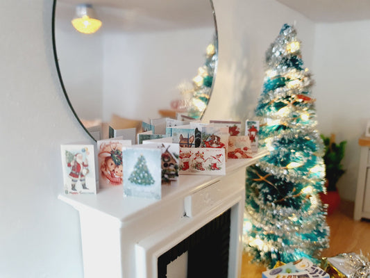 Dolls House 12x Cute Christmas Cards, 1:12th Scale, Miniature Cards
