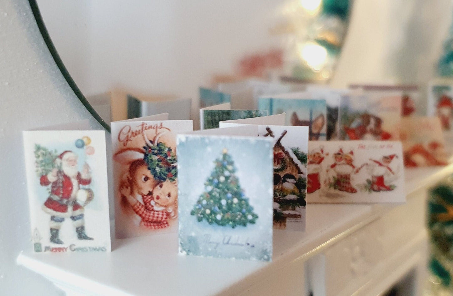 Dolls House 12x Cute Christmas Cards, 1:12th Scale, Miniature Cards