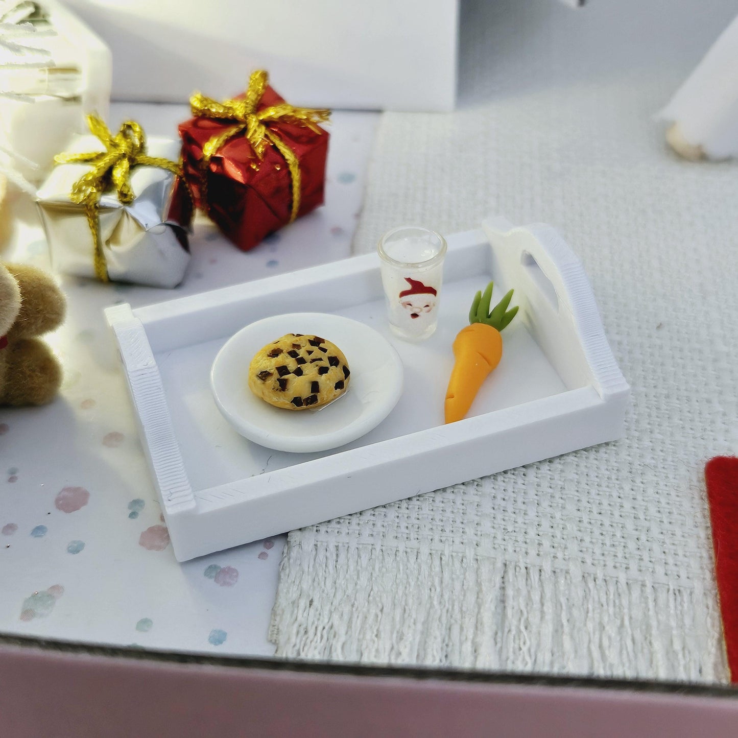 Dolls House Cute Christmas Eve Santa Tray 1:12th Scale Tray, Miniature Santa Tray