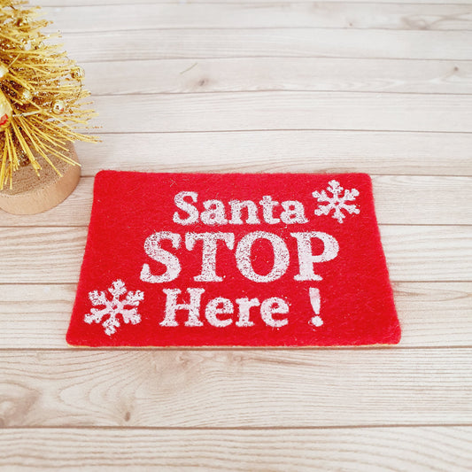Dolls House Christmas Door Mat | "Santa Stop Here!" Red Fabric Mat | 1:12 Scale Miniature