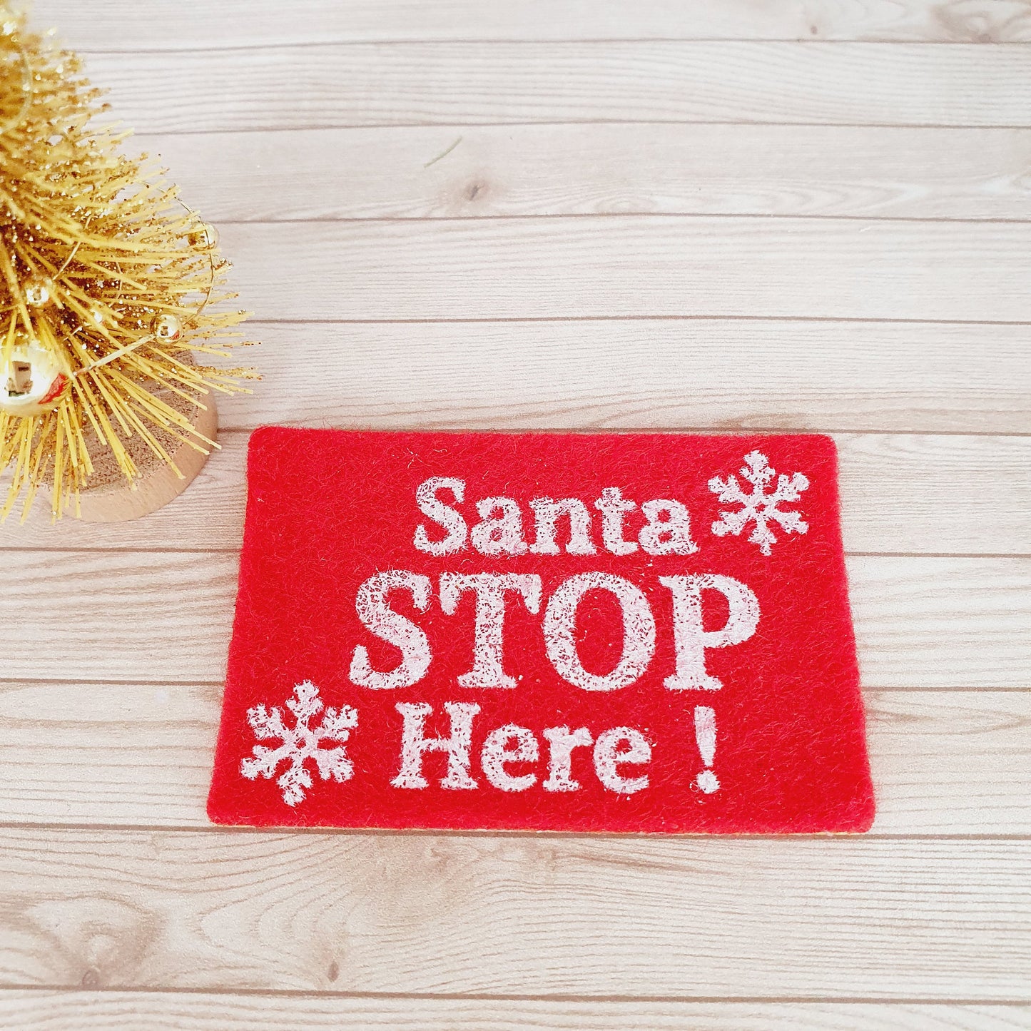 Dolls House Christmas Door Mat | "Santa Stop Here!" Red Fabric Mat | 1:12 Scale Miniature