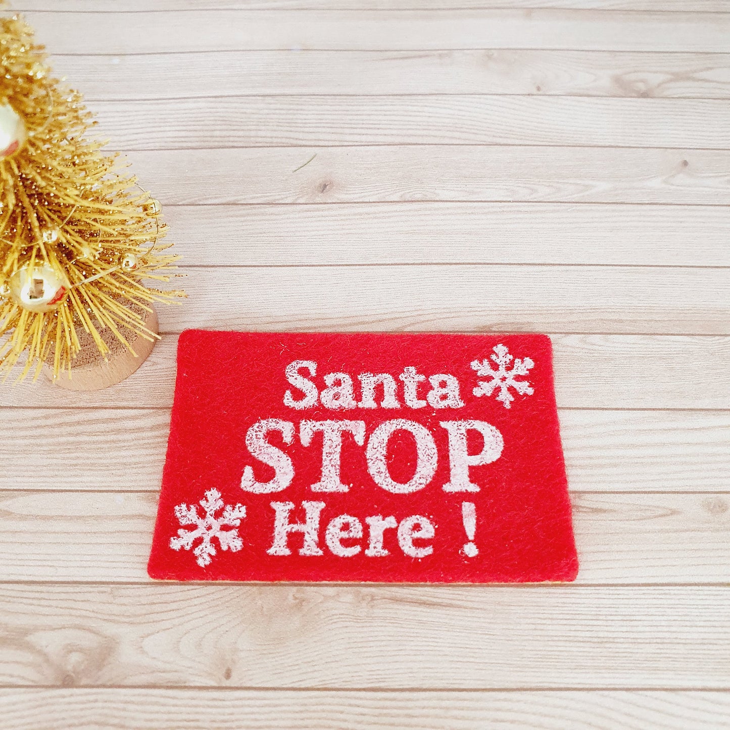 Dolls House Christmas Door Mat | "Santa Stop Here!" Red Fabric Mat | 1:12 Scale Miniature