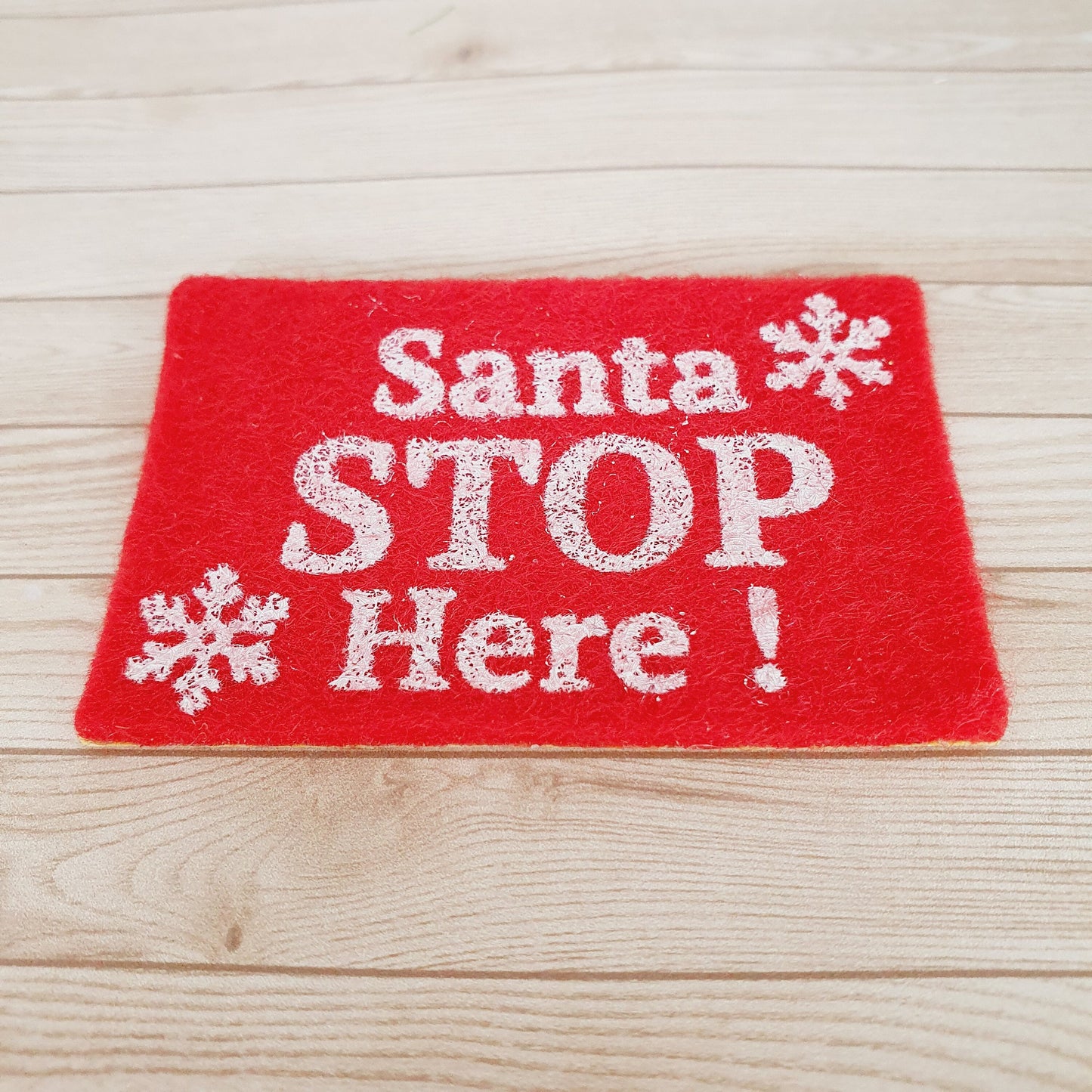 Dolls House Christmas Door Mat | "Santa Stop Here!" Red Fabric Mat | 1:12 Scale Miniature