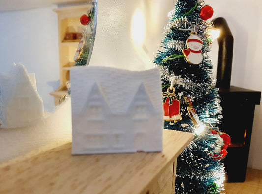 Dolls House Christmas White Snow Village House Ornament, 12th Scale, Miniature House, Christmas Decoration