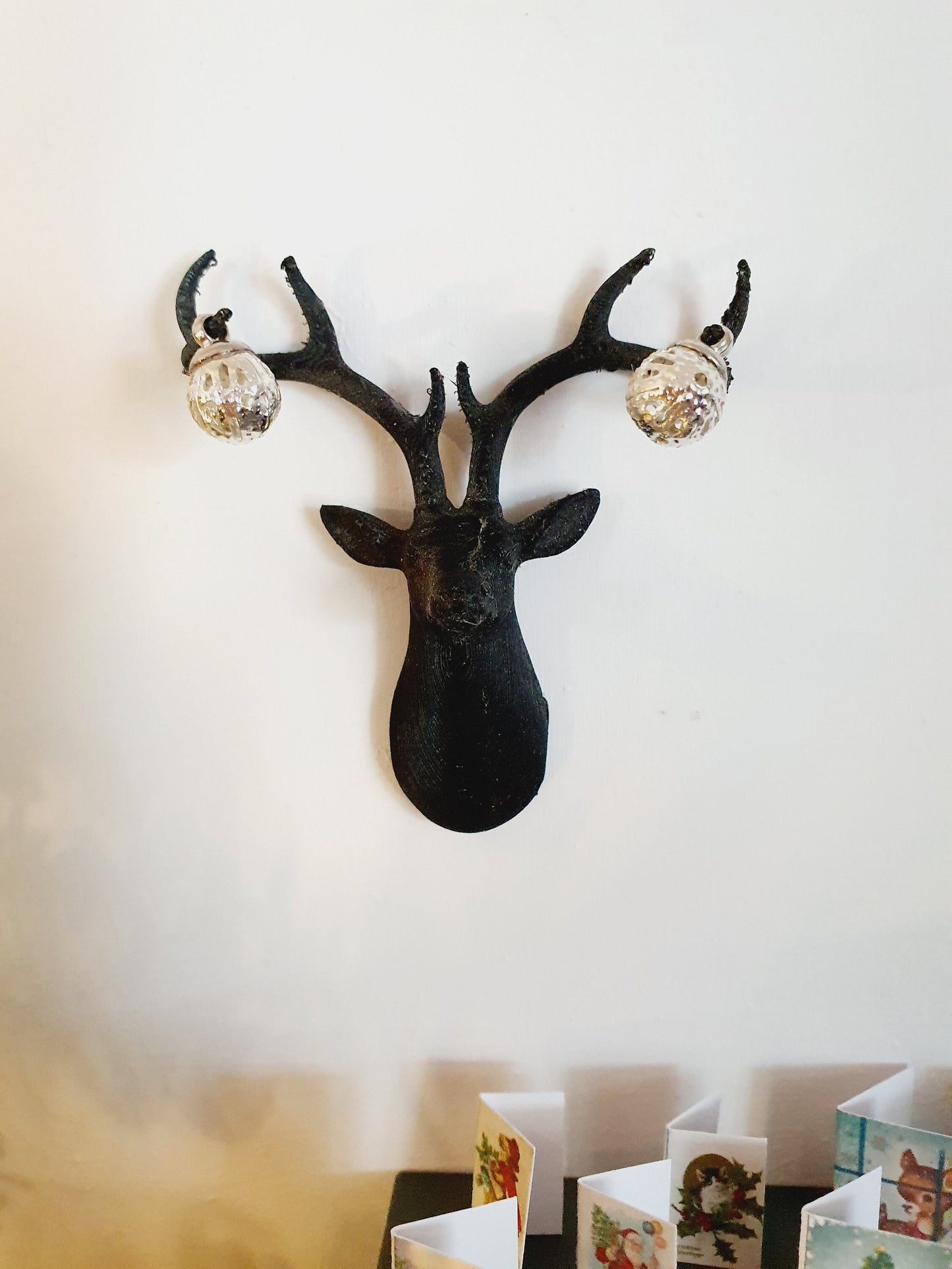 Dolls House Christmas Reindeer/Stag with 2x Baubles, Choice of Colours, 12th Scale, Miniature reindeer/stag
