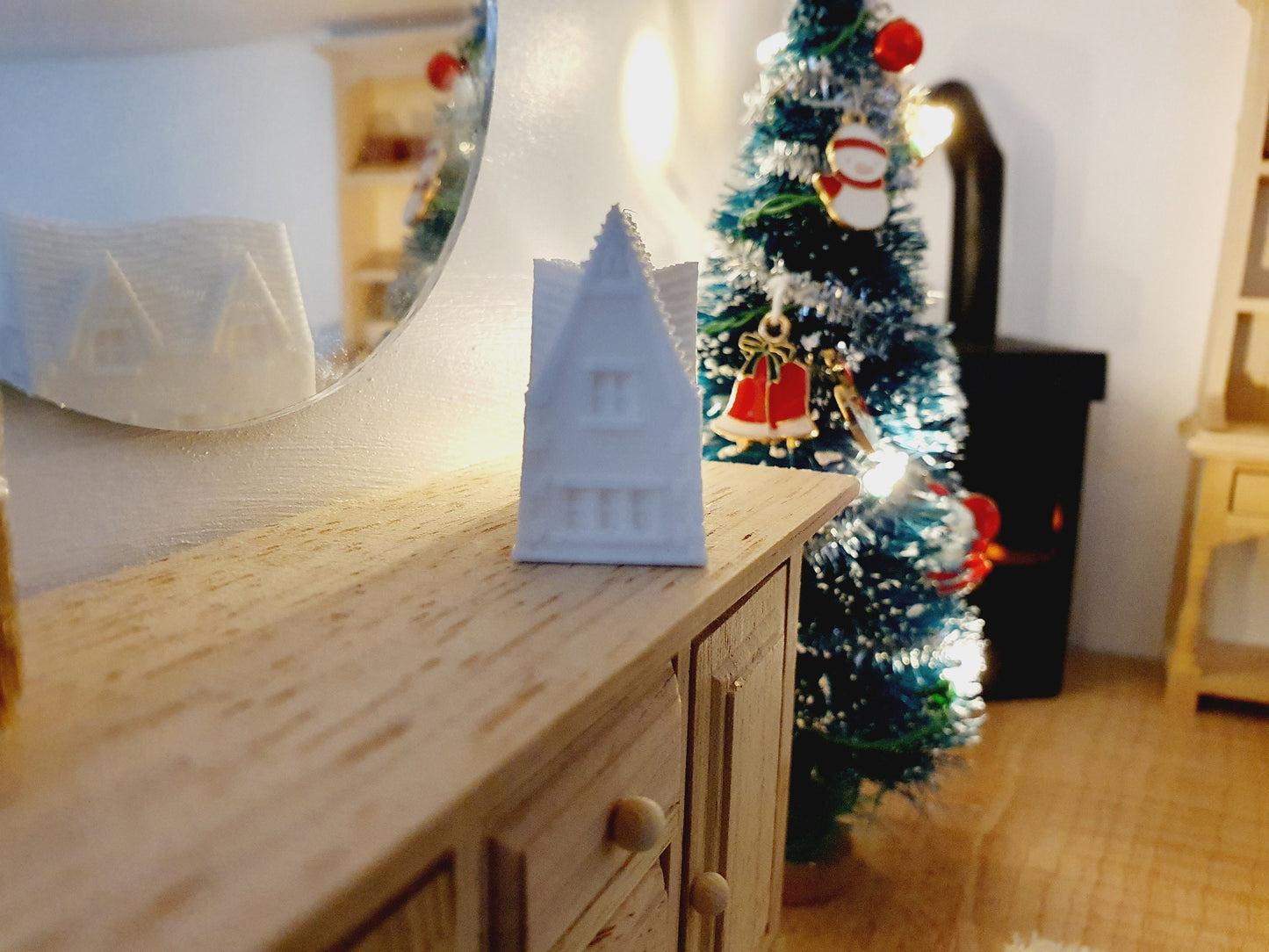 Dolls House Christmas White Snow Village House Ornament, 12th Scale, Miniature House, Christmas Decoration