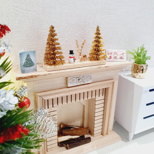 Dolls House Christmas Ornament, Gold Christmas Trees & a Tiny Snowman, Gold Reindeer on a Stand, 1:12th Scale, Miniature Christmas Ornament