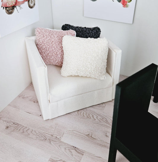 Dolls house Pair Boucle Cushions | Choice of colours | 12th scale cushions, miniature cushions