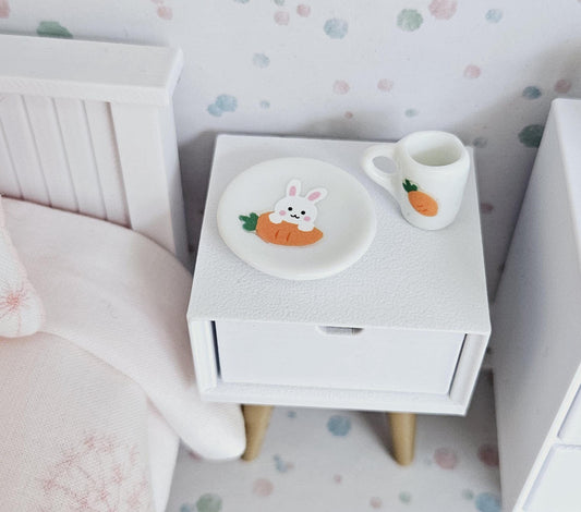 Dolls House Easter Rabbit Plate & Mug Set, 12th Scale, miniature plate and mug set