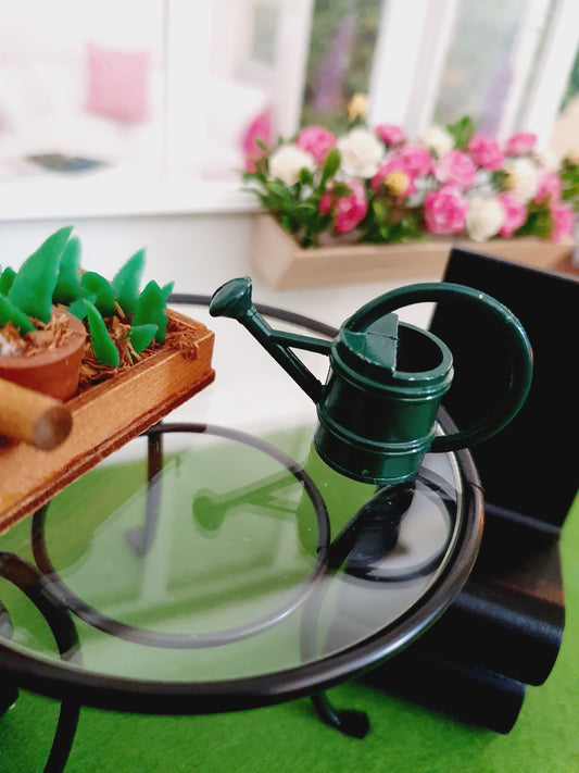 Dolls House Green Metal Watering Can, Miniature, 12th Scale, Garden