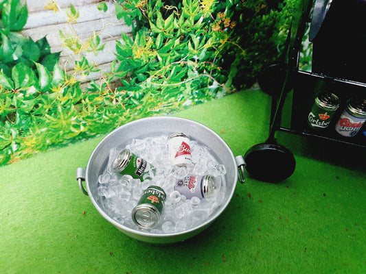 Dolls House Party Drinks Bucket with Ice and Cans, Miniature Drinks Bucket