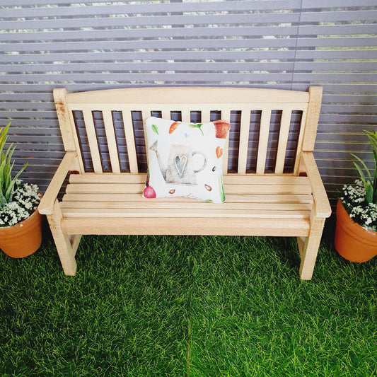 Dolls House Wooden Garden Bench with Garden Theme Cushion, Miniature, 12th Scale
