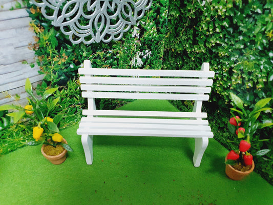 Dolls House White or Natural Wooden Garden Bench  1:12th Scale, Miniature Bench