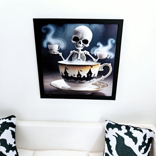 Dolls House Modern Framed Wall Art, Halloween skeleton print, 12th scale, miniature wall picture for any room