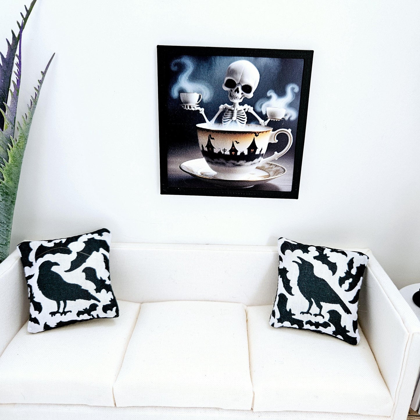 Dolls House Modern Framed Wall Art, Halloween skeleton print, 12th scale, miniature wall picture for any room