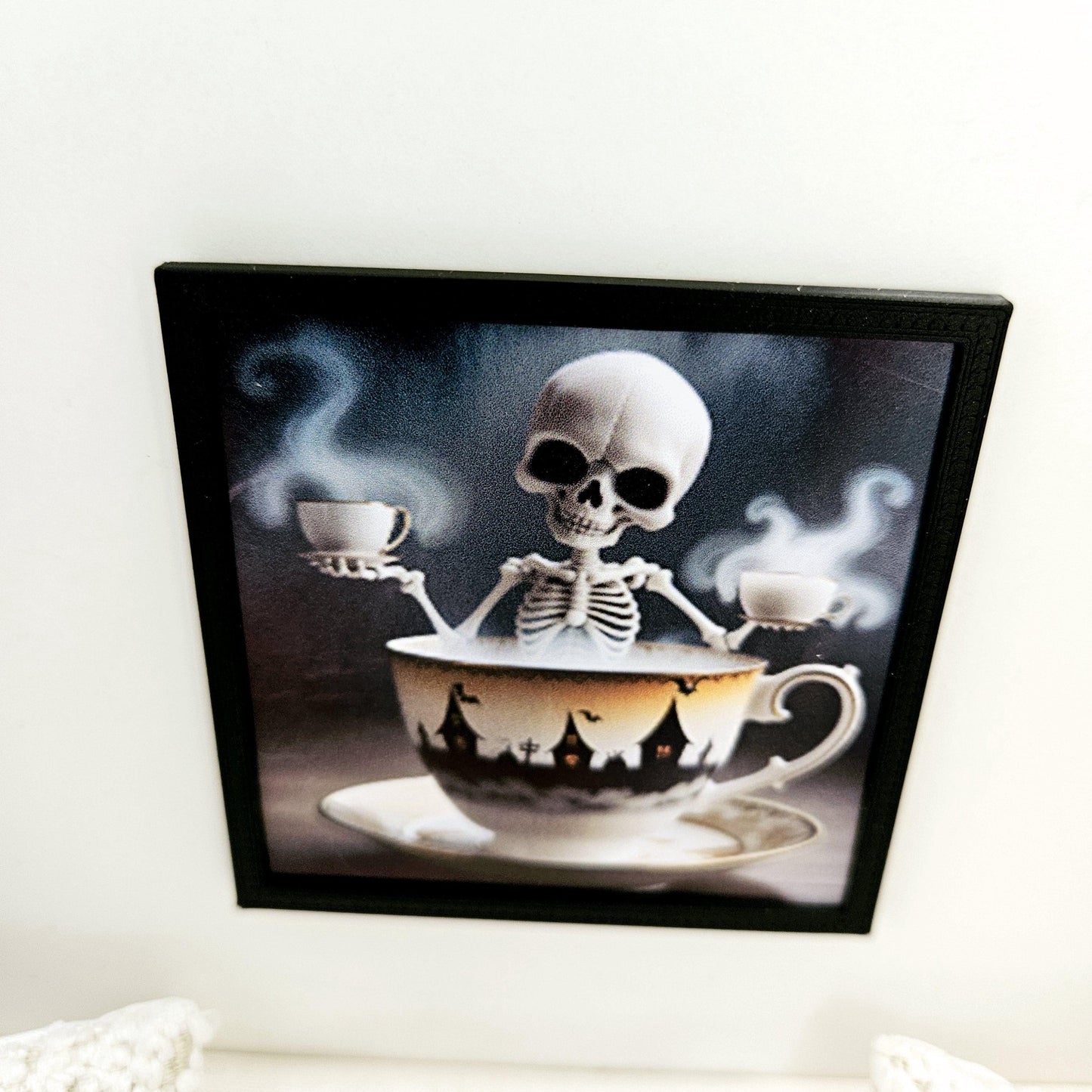 Dolls House Modern Framed Wall Art, Halloween skeleton print, 12th scale, miniature wall picture for any room