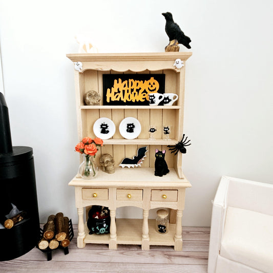 Dolls House Halloween Wooden Dresser with 3 opening drawers and accessories, 1:12th Scale, Miniature Halloween Dresser