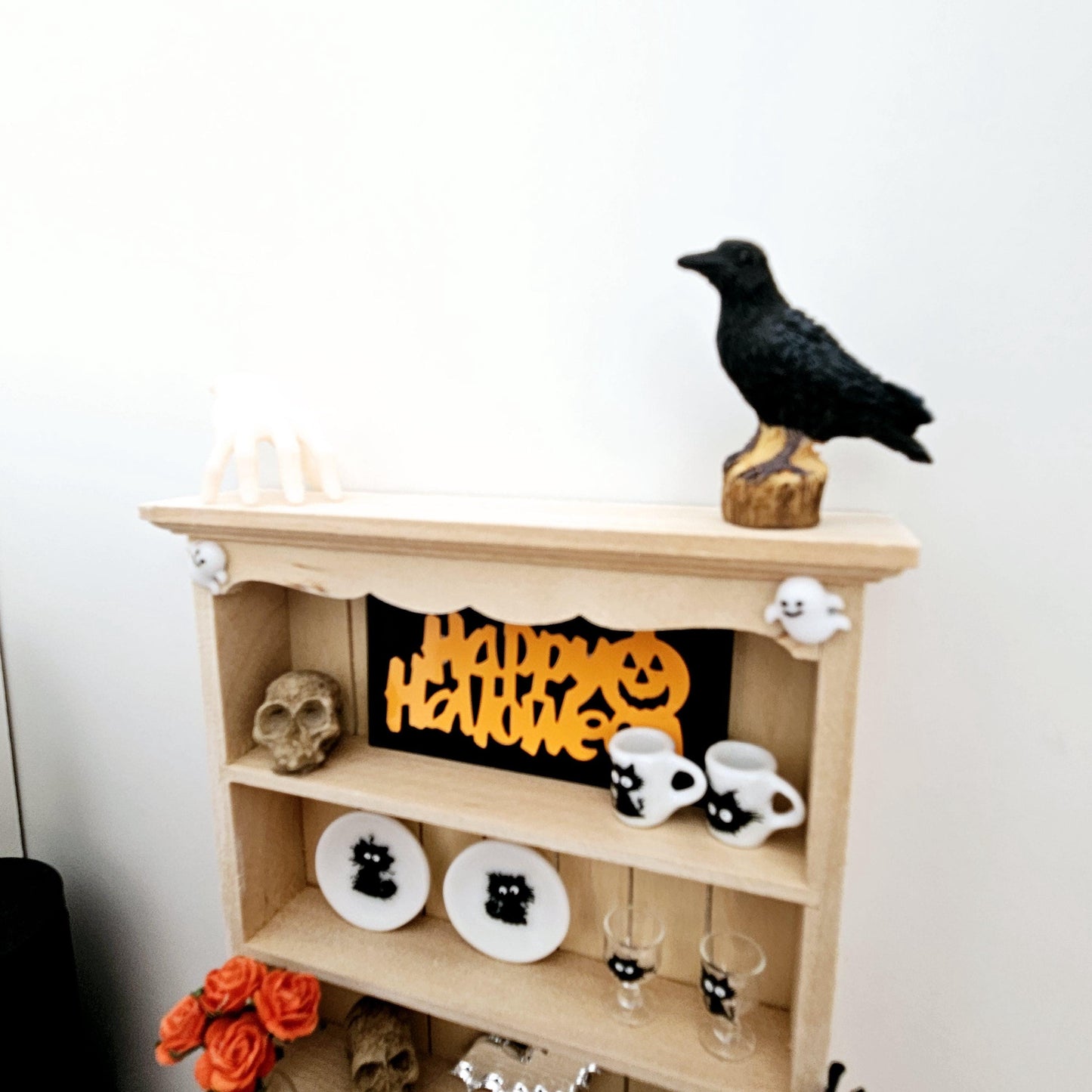 Dolls House Halloween Wooden Dresser with 3 opening drawers and accessories, 1:12th Scale, Miniature Halloween Dresser
