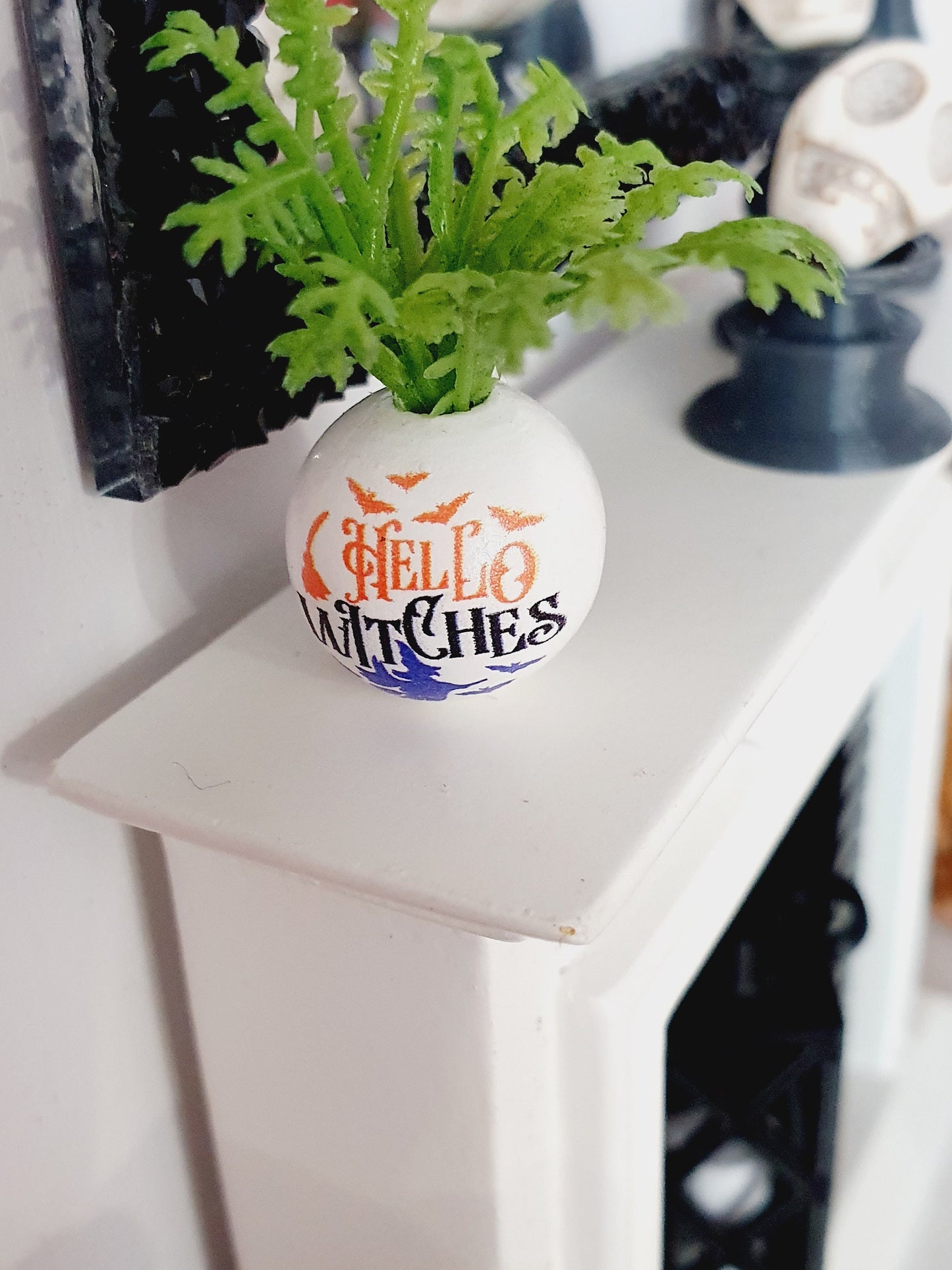 Dolls House Halloween Plant Pot with Plant  1:12th Scale, Miniature, Halloween