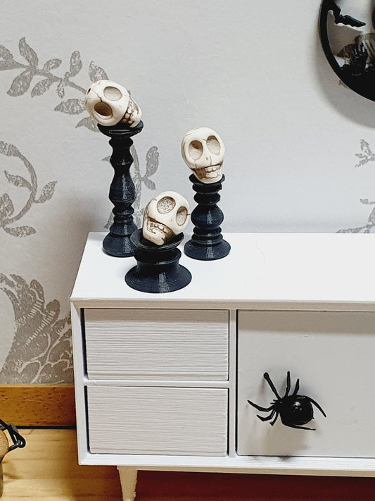 Dolls House Halloween Candles Set of 3 with Skulls looking different ways, Miniature Candles, 12th Scale Candles, Skulls, Choice of Colours