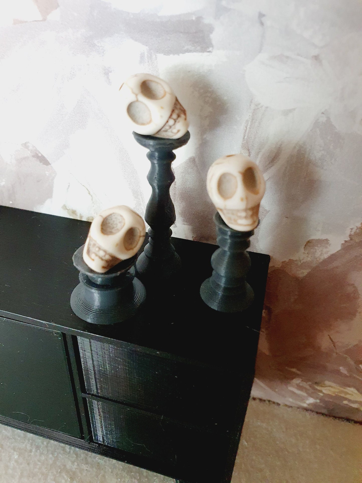 Dolls House Halloween Candles Set of 3 with Skulls looking different ways, Miniature Candles, 12th Scale Candles, Skulls, Choice of Colours