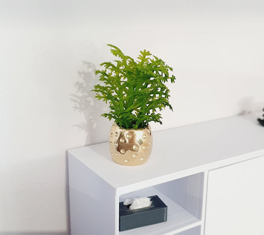 Dolls House Brass Plant Pot with Green Plant  1:12th Scale, Miniature