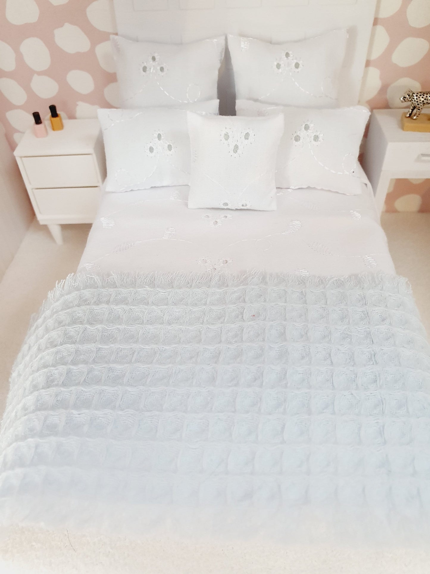 Dolls House Pretty Double Waffle Throw, choice of colours, Double, 12th scale, miniature