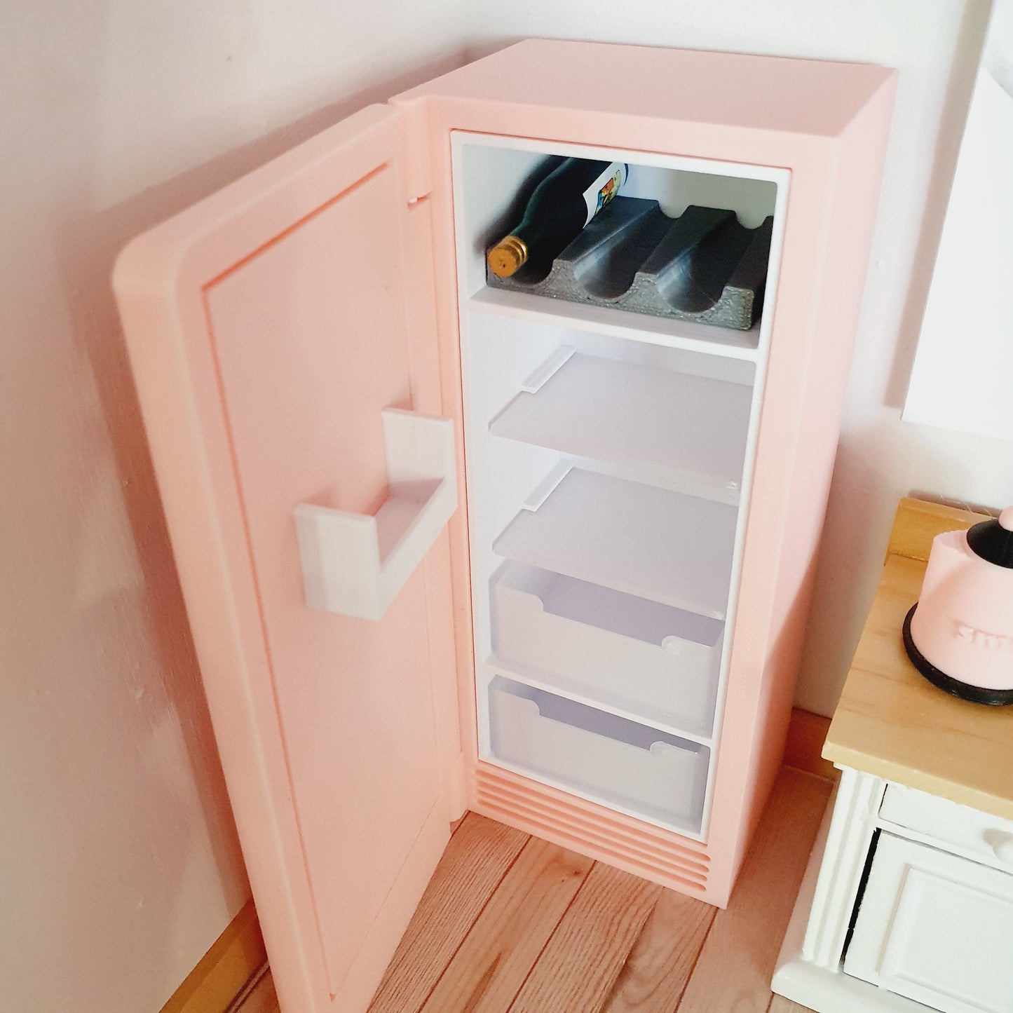 Dolls House Modern Kitchen Pink SMEG Fridge, 1:12th Scale, Miniature fridge